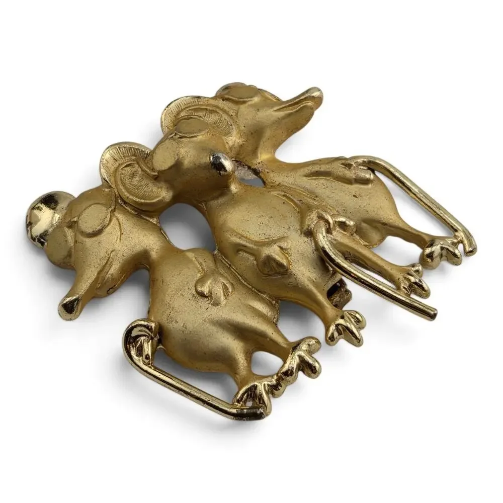 Vintage Three Blind Mice Brooch Gold Tone Figural Novelty Pin 1.75